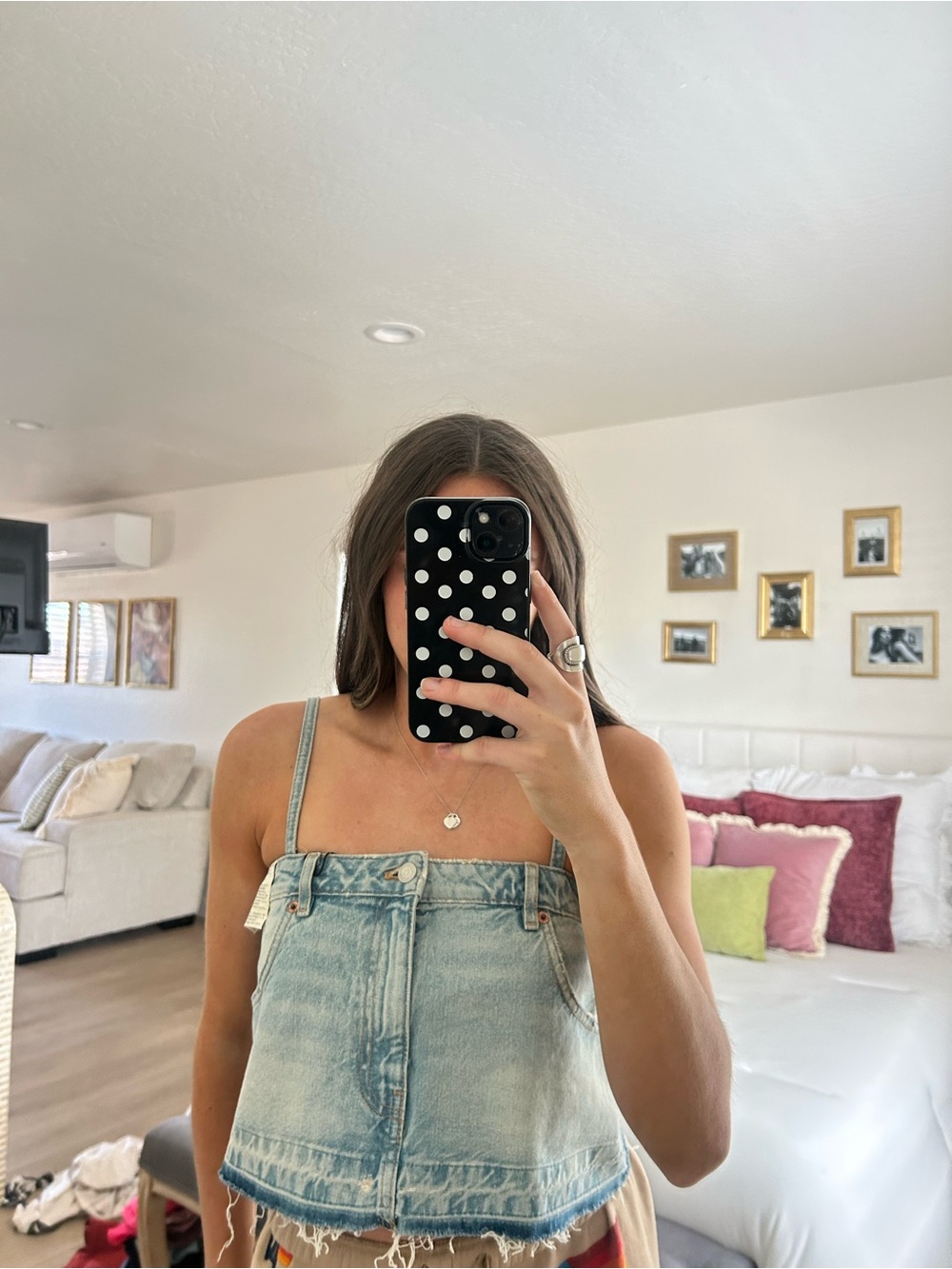 Zara Light Wash Denim Crop Top with Frayed Hem